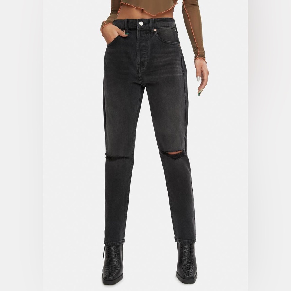 NWOT Pistola High Rise Straight Leg Distressed Jeans in Washed Black